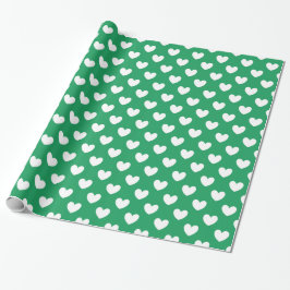 Witte polka harten op Kelly green Cadeaupapier