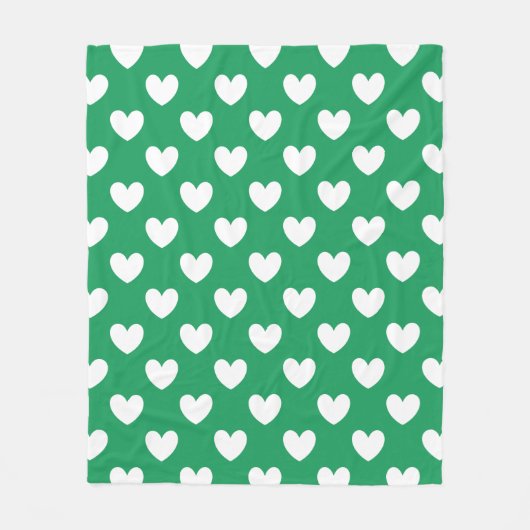 Witte polka harten op Kelly green Fleece Deken (Voorkant)