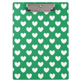 Witte polka harten op Kelly green Klembord