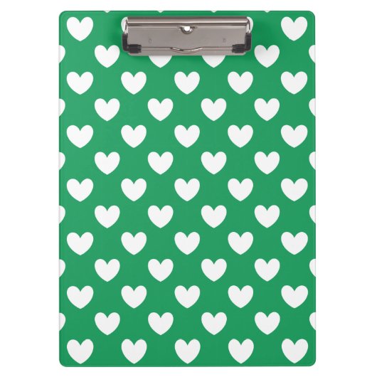 Witte polka harten op Kelly green Klembord (Voorkant)