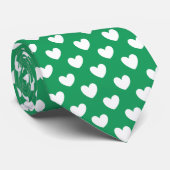Witte polka harten op Kelly green Stropdas (Opgerold)