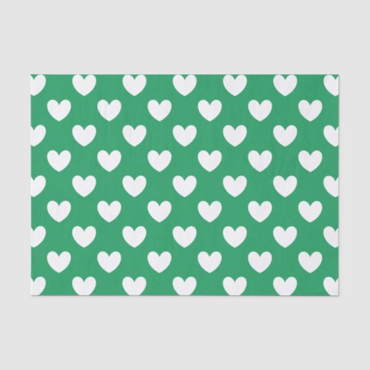 Witte polka harten op Kelly green Tissuepapier (Voorkant)