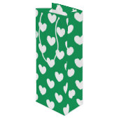 Witte polka harten op Kelly green Wijn Cadeautas (Achterkant Gekanteld)
