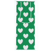 Witte polka harten op Kelly green Wijn Cadeautas (Voorkant)