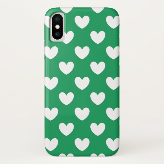 Witte polka harten op Kelly groen Case-Mate iPhone Case (Achterkant)