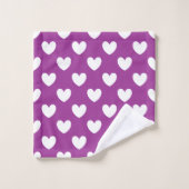 Witte polka harten op paars bad handdoek (Wasdoekje)