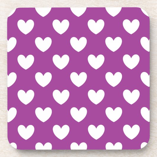 Witte polka harten op paars drankjes onderzetter (Voorkant)