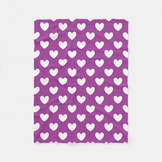 Witte polka harten op paars fleece deken (Voorkant)