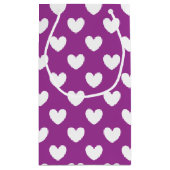 Witte polka harten op paars klein cadeauzakje (Achterkant)