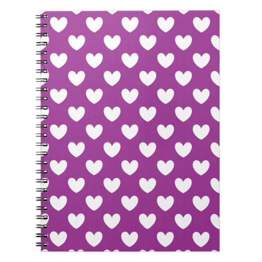 Witte polka harten op paars notitieboek (Voorkant)