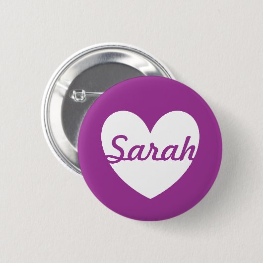 Witte polka harten op paars ronde button 5,7 cm (Voorkant /achterkant)