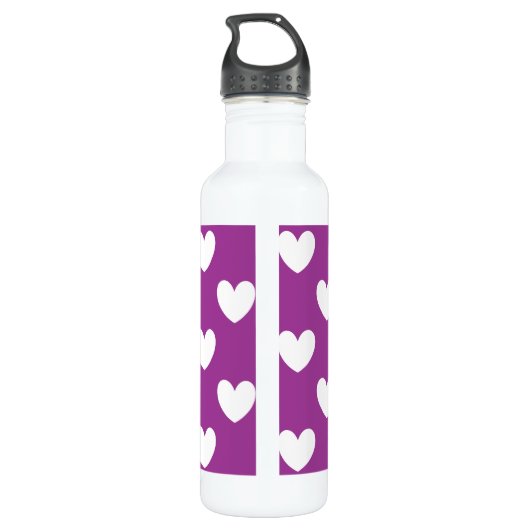 Witte polka harten op paars waterfles (Achterkant)