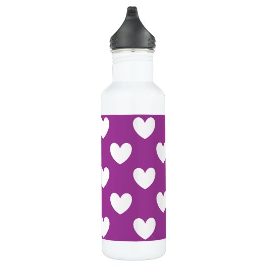 Witte polka harten op paars waterfles (Rechts)