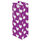 Witte polka harten op paars wijn cadeautas (Achterkant Gekanteld)