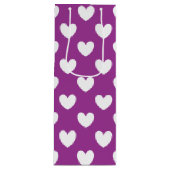 Witte polka harten op paars wijn cadeautas (Voorkant)