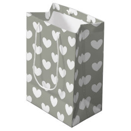 Witte polka harten op Pussywillow Gray Medium Cadeauzakje