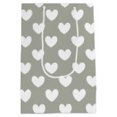 Witte polka harten op Pussywillow Gray Medium Cadeauzakje (Achterkant)