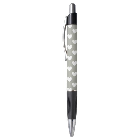 Witte polka harten op Pussywillow Gray Pen (Top (Verticaal))