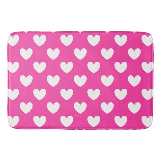 Witte polka harten van fuchsia roze badmat (Voorkant)
