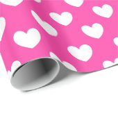 Witte polka harten van fuchsia roze cadeaupapier (Rol Hoek)