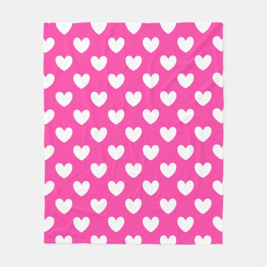Witte polka harten van fuchsia roze fleece deken (Voorkant)