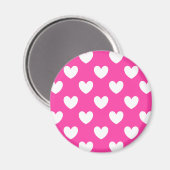 Witte polka harten van fuchsia roze magneet (Voorkant / Achterkant)