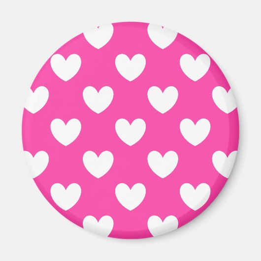 Witte polka harten van fuchsia roze magneet (Voorkant)