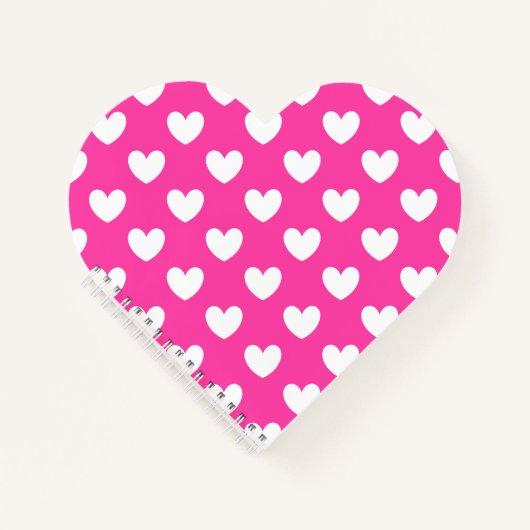 Witte polka harten van fuchsia roze notitieboek (Voorkant)