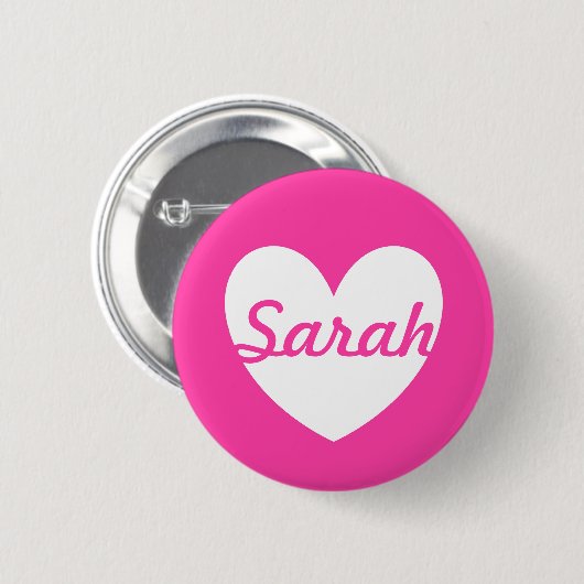 Witte polka harten van fuchsia roze ronde button 5,7 cm (Voorkant /achterkant)