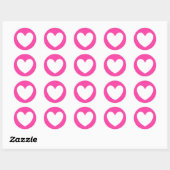 Witte polka harten van fuchsia roze ronde sticker (Vel)