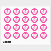 Witte polka harten van fuchsia roze ronde sticker (Vel)