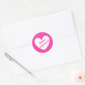 Witte polka harten van fuchsia roze ronde sticker (Envelop)