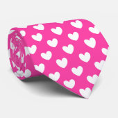 Witte polka harten van fuchsia roze stropdas (Opgerold)