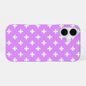 Witte polka kruisen op lila iPhone 16 hoesje (Achterkant horizontaal)
