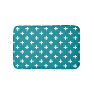 Witte polka kruist blauwgroen badmat