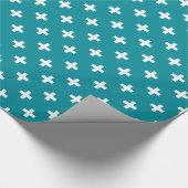 Witte polka kruist blauwgroen cadeaupapier (Hoek)