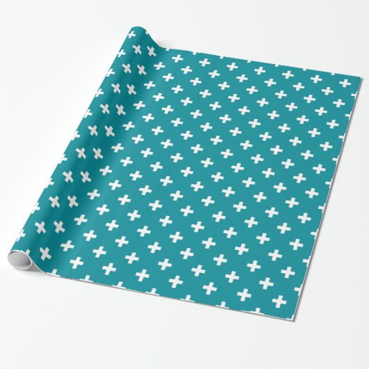 Witte polka kruist blauwgroen cadeaupapier (Uitgerold)