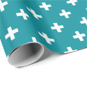 Witte polka kruist blauwgroen cadeaupapier (Rol Hoek)