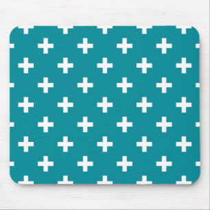 Witte polka kruist blauwgroen muismat