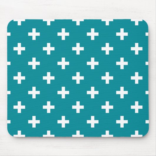 Witte polka kruist blauwgroen muismat (Voorkant)