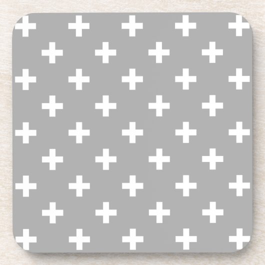 Witte polka kruist grijs bier onderzetter (Voorkant)