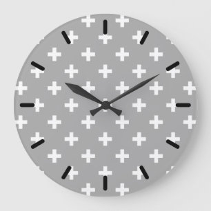 Witte polka kruist grijs grote klok