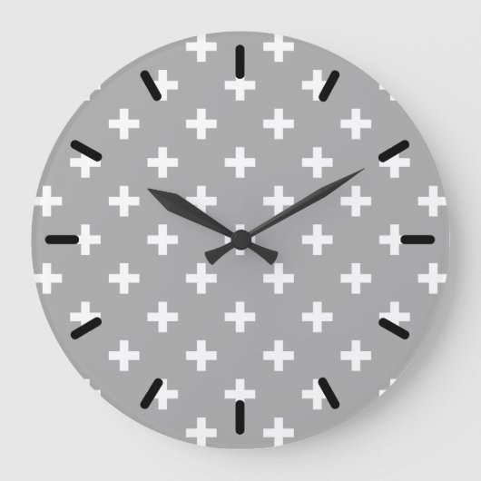 Witte polka kruist grijs grote klok (Voorkant)