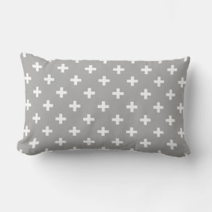 Witte polka kruist grijs kussen
