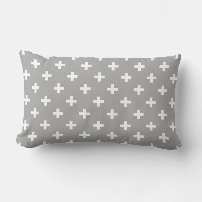 Witte polka kruist grijs kussen (Voorkant)