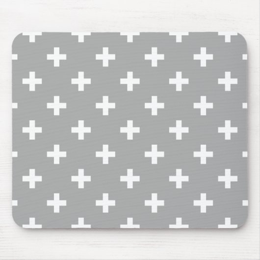 Witte polka kruist grijs muismat (Voorkant)