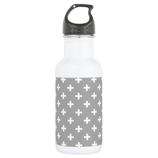 Witte polka kruist grijs waterfles (Voorkant)