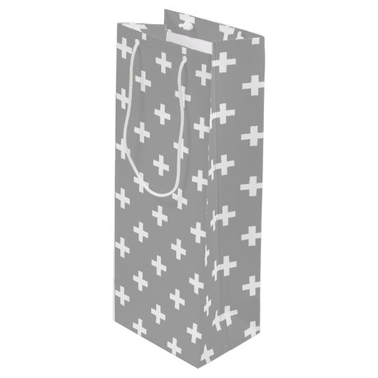 Witte polka kruist grijs wijn cadeautas (Voorkant Gekanteld)