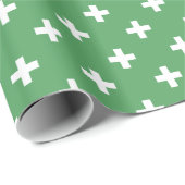 Witte polka kruist groen cadeaupapier (Rol Hoek)