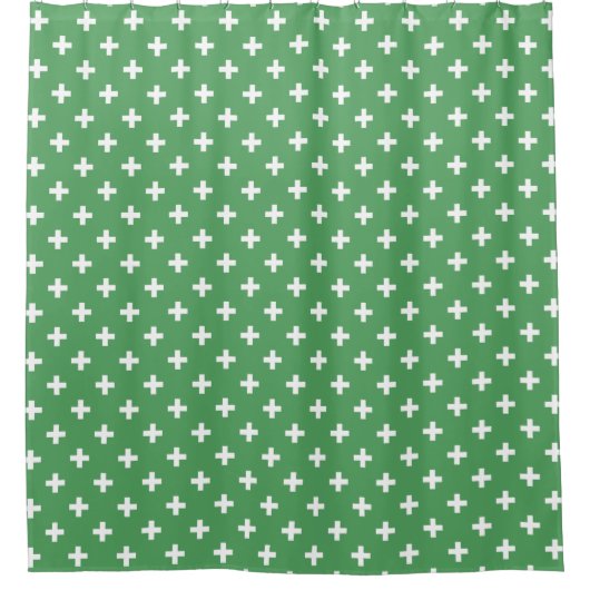 Witte polka kruist groen douchegordijn (Voorkant)